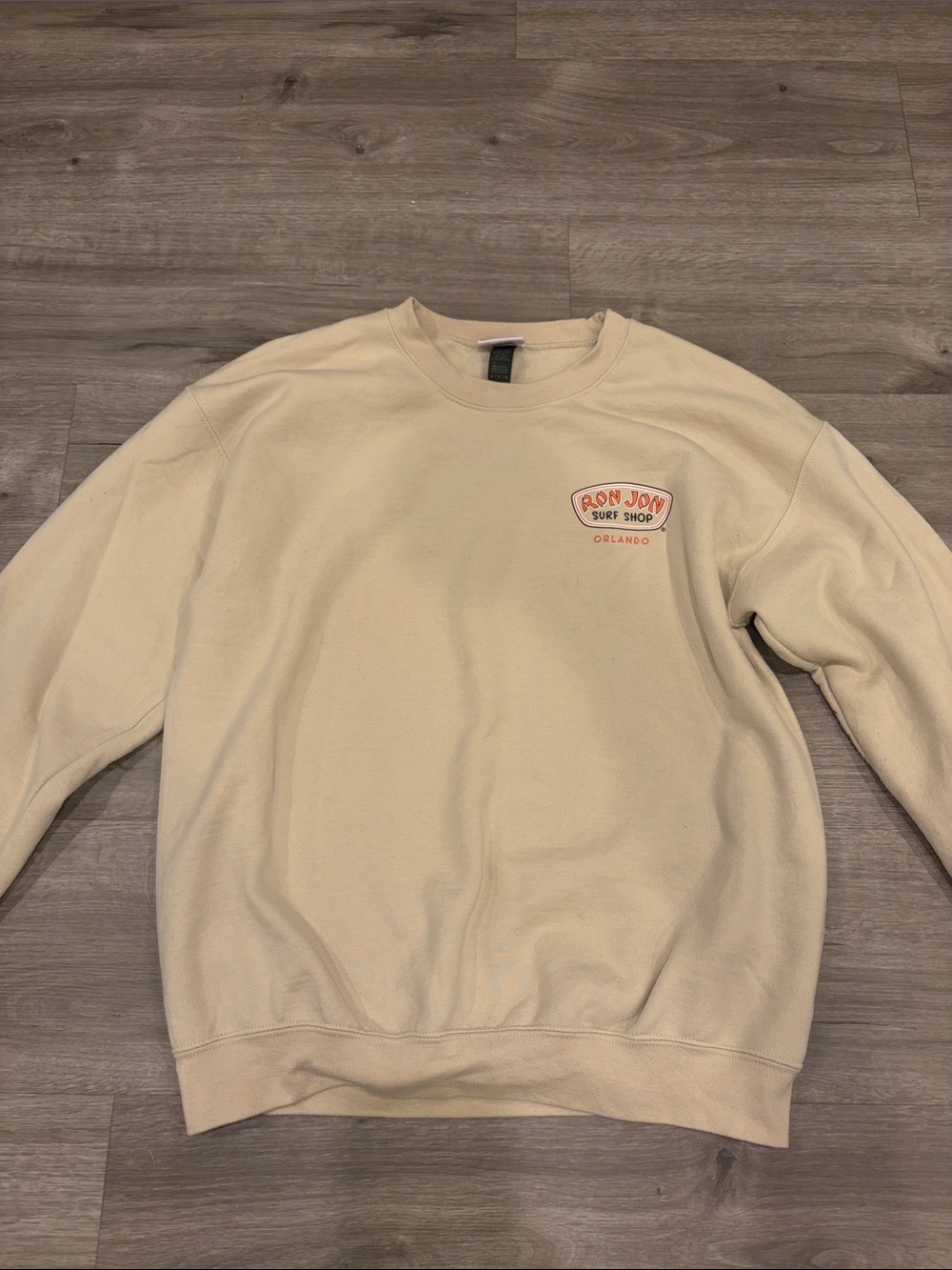 Ron Jon Women's Cream Crewneck Sweatshirt with Small Chest Logo